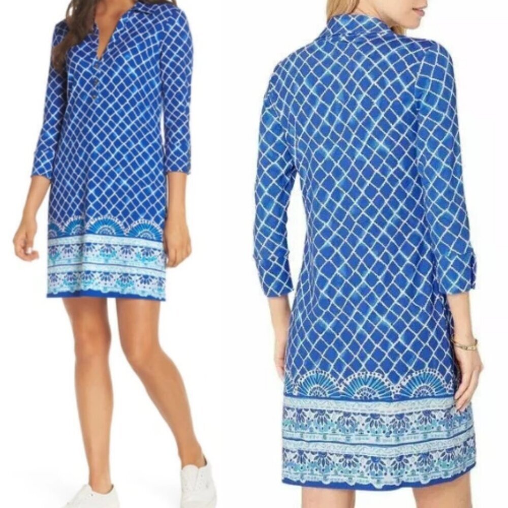 Lilly Pulitzer Royal Blue and White Lattice Border-Print Shift Dress